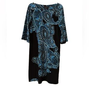 Signature by Robbie Bee Black and Blue Pailsley Dress, size M